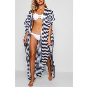 Stripe Print Maxi Beach Kimono
